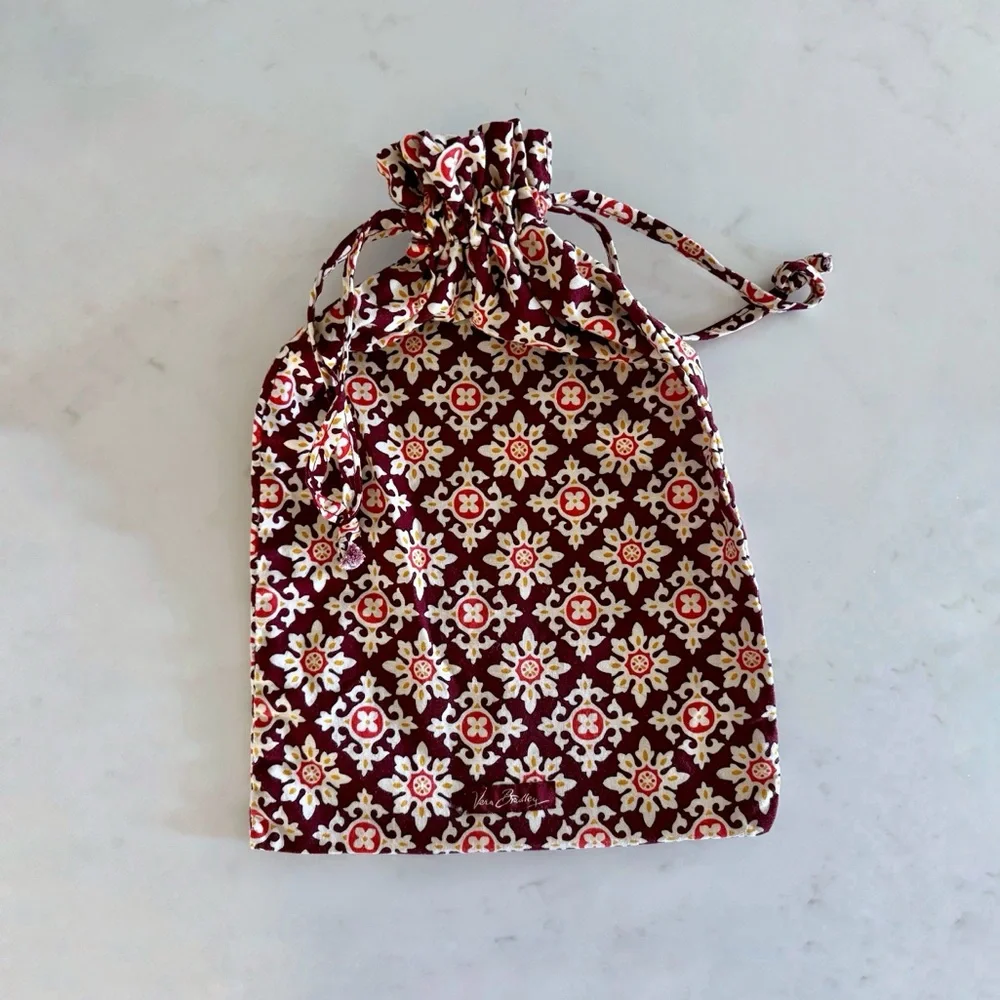 Vera Bradley Small Drawstring Ditty Bag, Medallion Maroon (Print Pattern)